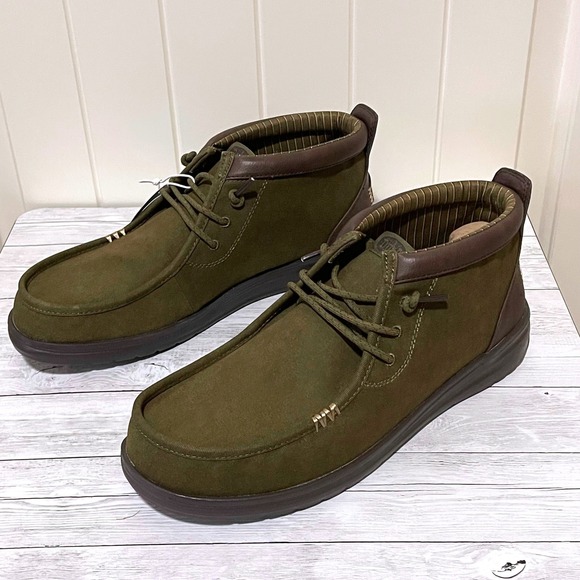Hey Dude Wally Mid Gripr Vin Classic Mens Dark Olive Mole Brown Boots Sz 11 NEW